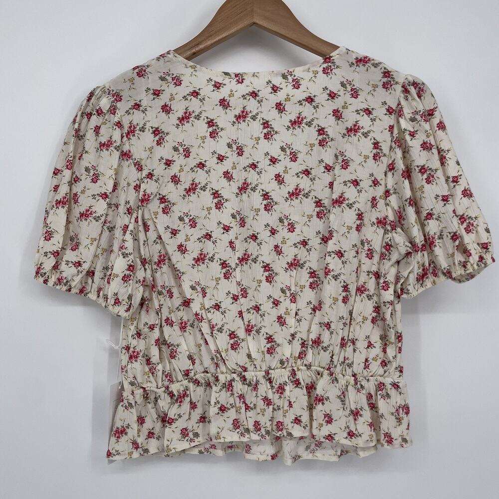 NWT Sienna Sky Floral Puff Sleeve Cropped Peplum Top Cottagecore Coquette Size L - Picture 3 of 10